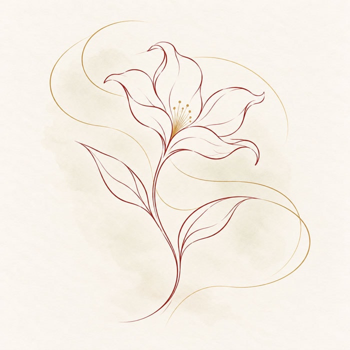 Elegant line drawing of an unfolding flower symbolising spiritual discovery and growth