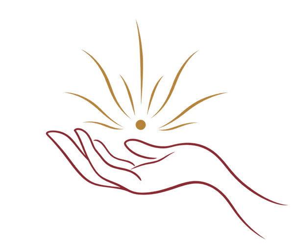 An open hand offering a small gold point of light with gently radiating rays.